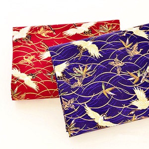 Japanese Style Fabric, White Crane Cotton Fabric With Gilding for Cloth Quilt Home Decor 1/2 yard f259