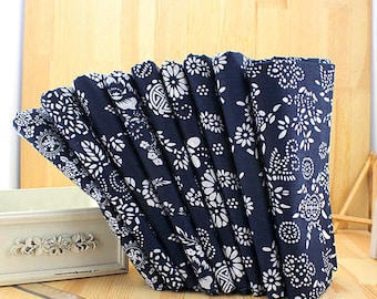 Bundle Flowers Cotton Fabric Navy Blue Fabric with White Floral Sets for 9 each Shabby Chic Fabric 50X50cm bf21