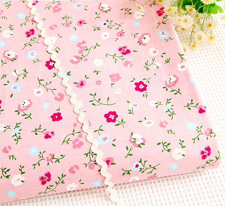 Small Florals Cotton Fabric Shabby Chic Garden Flower on Pink | Etsy