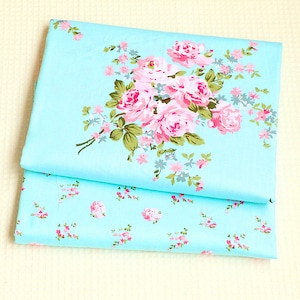 Rose Flower Cotton Fabric, Large Floral on Green Cotton Fabric For Cloth Bag Curtain Quiltting - 1/2 yard f296
