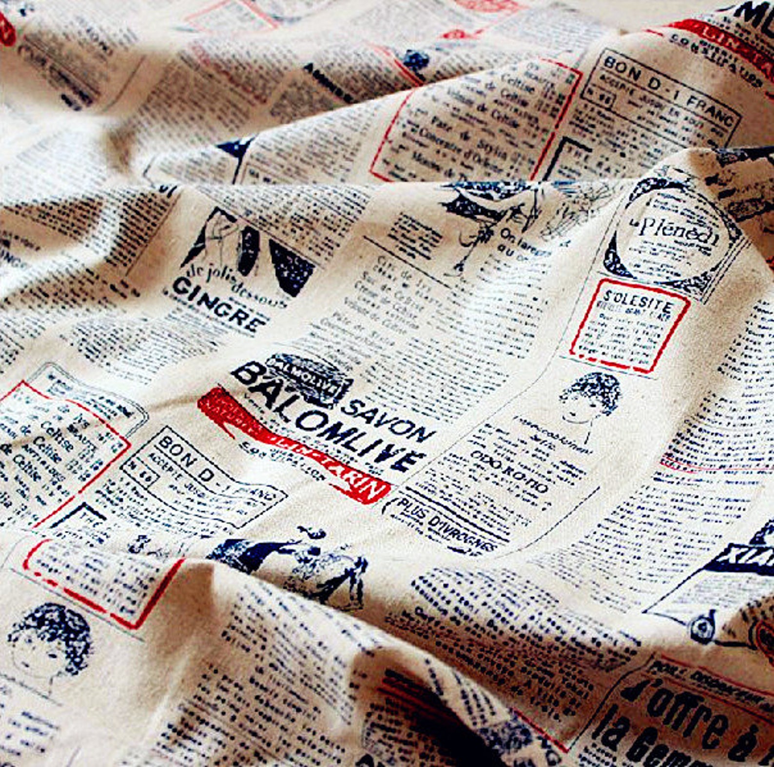 Retro Newspaper Cotton Linen Fabric Vintage French Newspaper Etsy