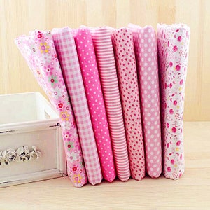 Pink Fabric Pink Bundle Fabric Flower Stripe Plaid Cotton Fabric Sets for 7 each for Quilting Cloth Bag 50X50cm bf19