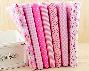 Tissu rose Lot de 7 ensembles de tissus en coton à carreaux à rayures fleuries pour 7 de chaque pour sac en tissu matelassé 50 x 50 cm bf19