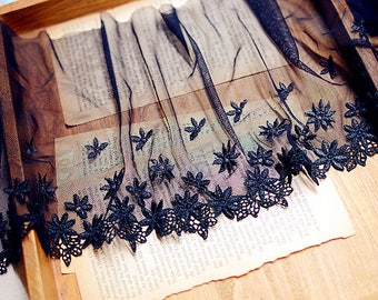 1 yard Black Lace Trim Flower Embroidery Bridal Lace Width 20cm Cotton Embroideried Flower Trim for Wedding Sewing Crafting r154