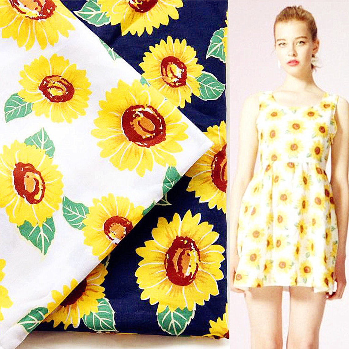 Sunflower Textiles Sunflower Fabric Pure Cotton Fabric Shabby Chic Floral on | Etsy