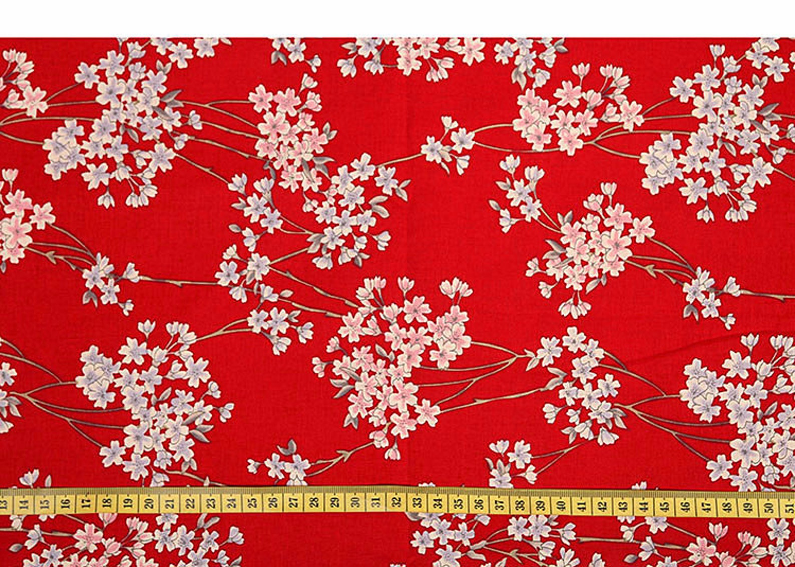 Sakura Cotton Fabric Flower on Red Black Fabric Japanese Etsy