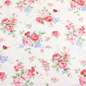 Tessuto di cotone floreale con rose retrò, tessuto di cotone con grandi rose in stile shabby chic per trapuntatura di tende e borse in tessuto - 1/2 iarda f420