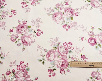 Rose Fabric Floral Cotton Fabric, Baby Cotton Shabby Chic Large Rose Cotton Fabric For Cloth Bag Curtain Quiltting - 1/2 yard f468