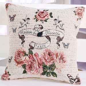 Retro Cotton Linen Fabric Victorian Paris Red Rose Fabric For Pillow Cover bag - One Panel 20&quot;x20&quot; h37