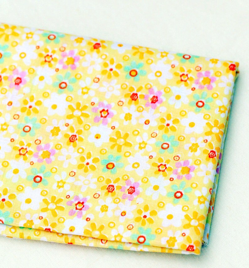 Yellow Fabric Yellow Series Bundle Flowers Polka Dots Fabric Etsy