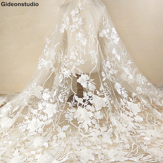 lace fabric white gauze flowers embroidered dress