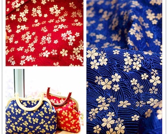 Tela de algodón con estampado floral Sakura, tela japonesa para kimono, tela con flores rojas y azules para bolsos, colchas y decoración del hogar, 1/2 yarda f361