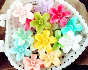 40pcs Flower Cabochons 16mm Colorful Resin Garden Floral Cameo Flat Back rf14