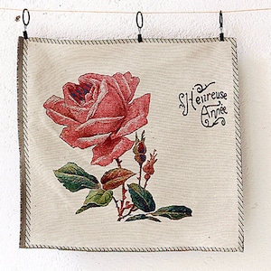 Rose Cotton Linen Fabric Red Rose Flower Fabric For Pillow Cover bag - One Panel 20&quot;x20&quot; h109a