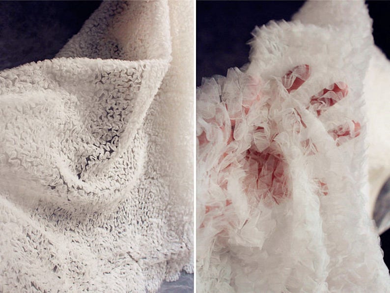 3D Flower Lace Fabric White Lace Fabric Flower Flower Lace Wedding Bridal Dress Gauze Tulle L158 image 8