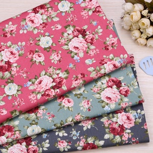 Rose Floral Cotton Fabric, Shabby Chic Rose Cotton Flower Cotton Fabric For Cloth Bag Curtain Quiltting - 1/2 yard f431