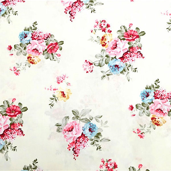 Retro Floral Cotton Fabric, Baby Cotton Shabby Chic Flower Cotton Fabric For Cloth Bag Curtain Quiltting - 1/2 yard f425