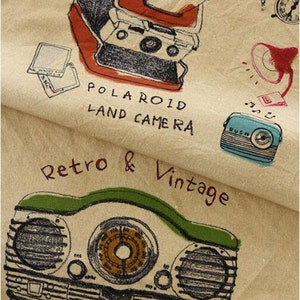 Vintage Linen Cotton Fabric, Retro Sewing Machine Telephone Typewriter Radio Pattern - One Panel 35“X55" image 5
