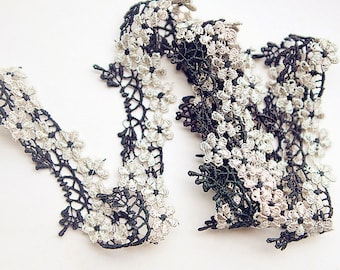 2 yards Black Lace Trim White Flower Lace Trim 4cm Lace Trim Cotton Lace Ribbon Sewing Crafts r238