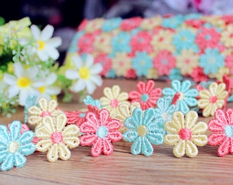 2yards Floral Lace Trim Daisy Flower Lace 25mm Embroidered Lace Daisy Trim Ribbon Sewing Crafts r58a