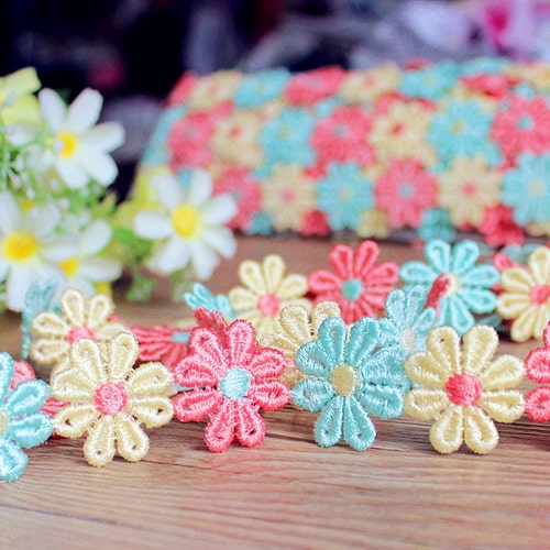 2yards Floral Lace Trim Daisy Flower Lace 25mm Embroidered Etsy