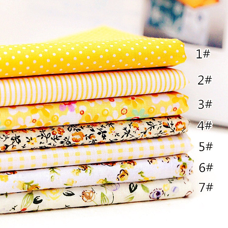 Yellow Fabric Yellow Series Bundle Flowers Polka Dots Fabric Etsy