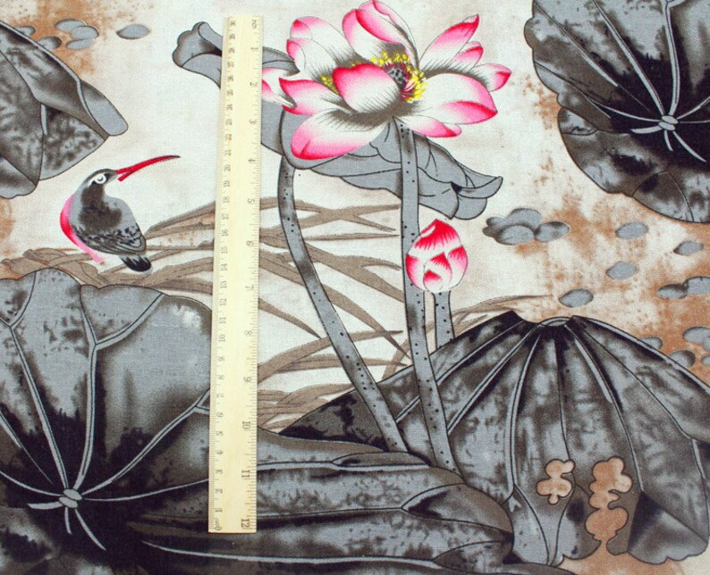 Water Lily Fabric Cotton Linen Fabric Pink Lotus Flower Fabric Etsy