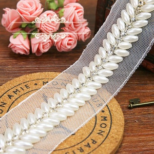 4.5cm Crystal Beaded Trim White Pearl Rhinestone Trim Ribbon Wedding Applique For Bridal Scrapbooks Home Decor Sewing Crafts r144
