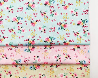 Froal Cotton Fabric, Baby Cotton Shabby Chic Rose Flower Cotton Fabric For Cloth Bag Curtain Quiltting - 1/2 yard f467