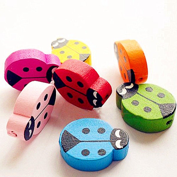 14x19mm Ladybug Buttons Colorful Wood Button Sewing Buttons Children Button b30(15pcs)