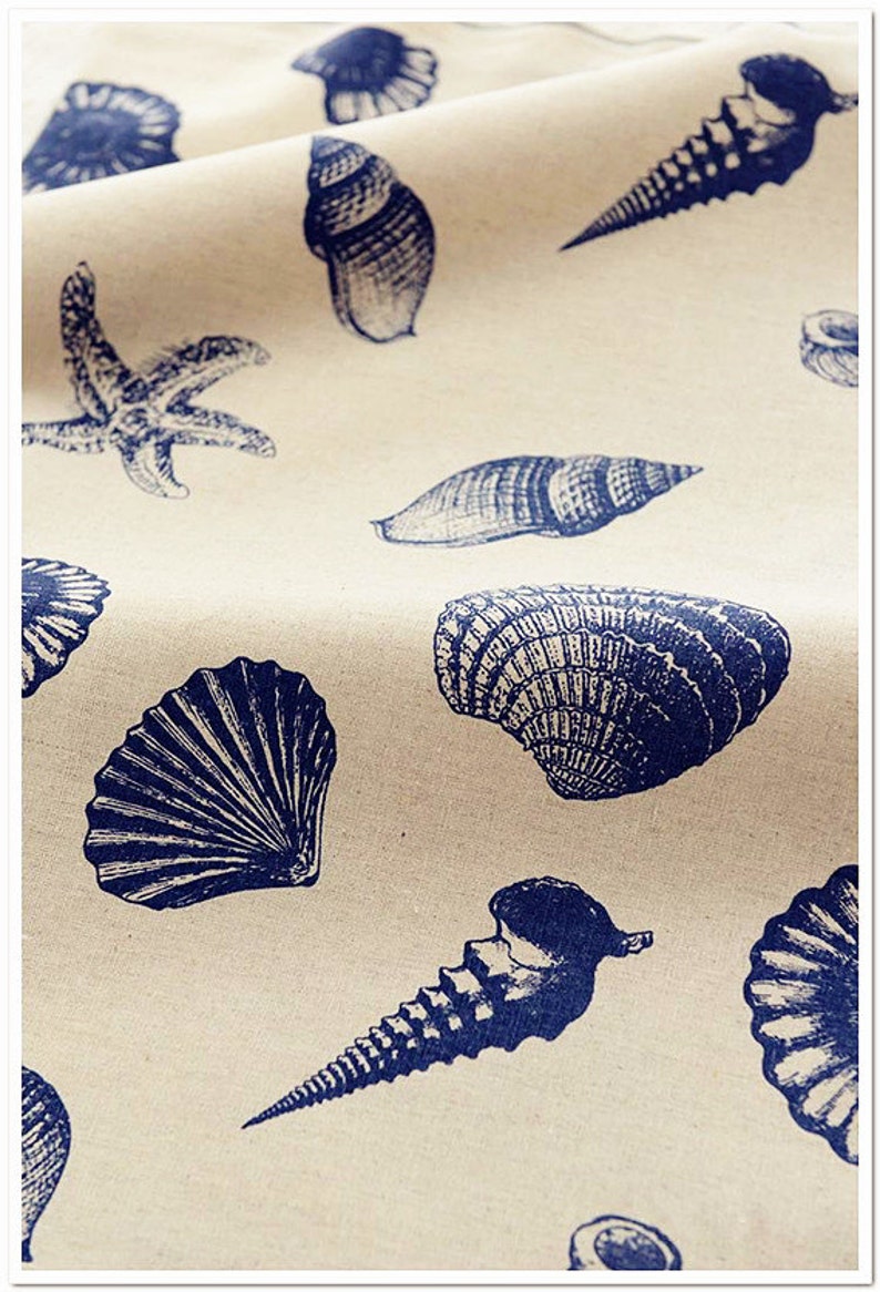 Large Blue Shell Fabric Cotton Linen Fabric Conch Starfish Etsy
