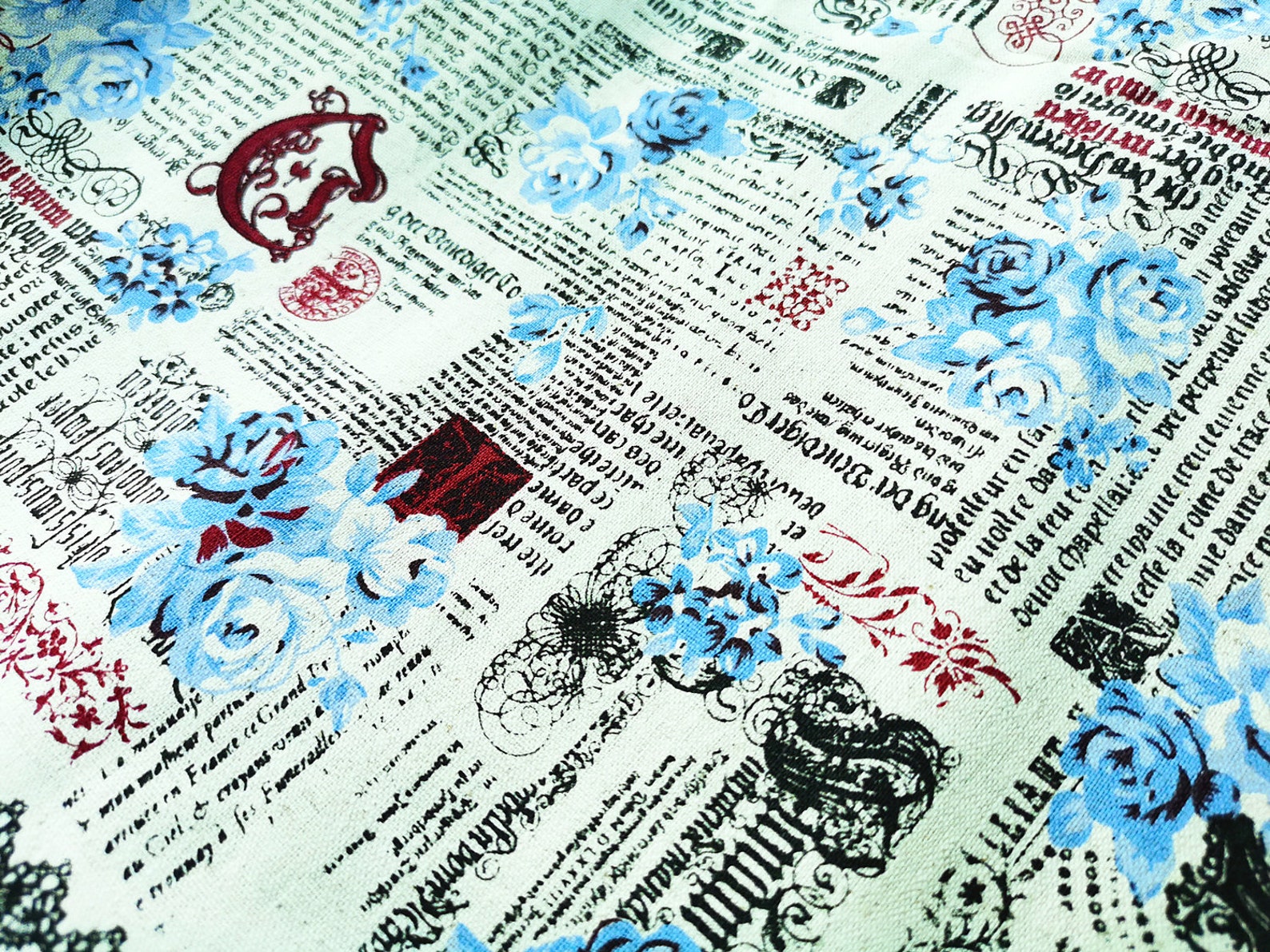Vintage English Newspaper Fabric Cotton Linen Fabric Rose Etsy