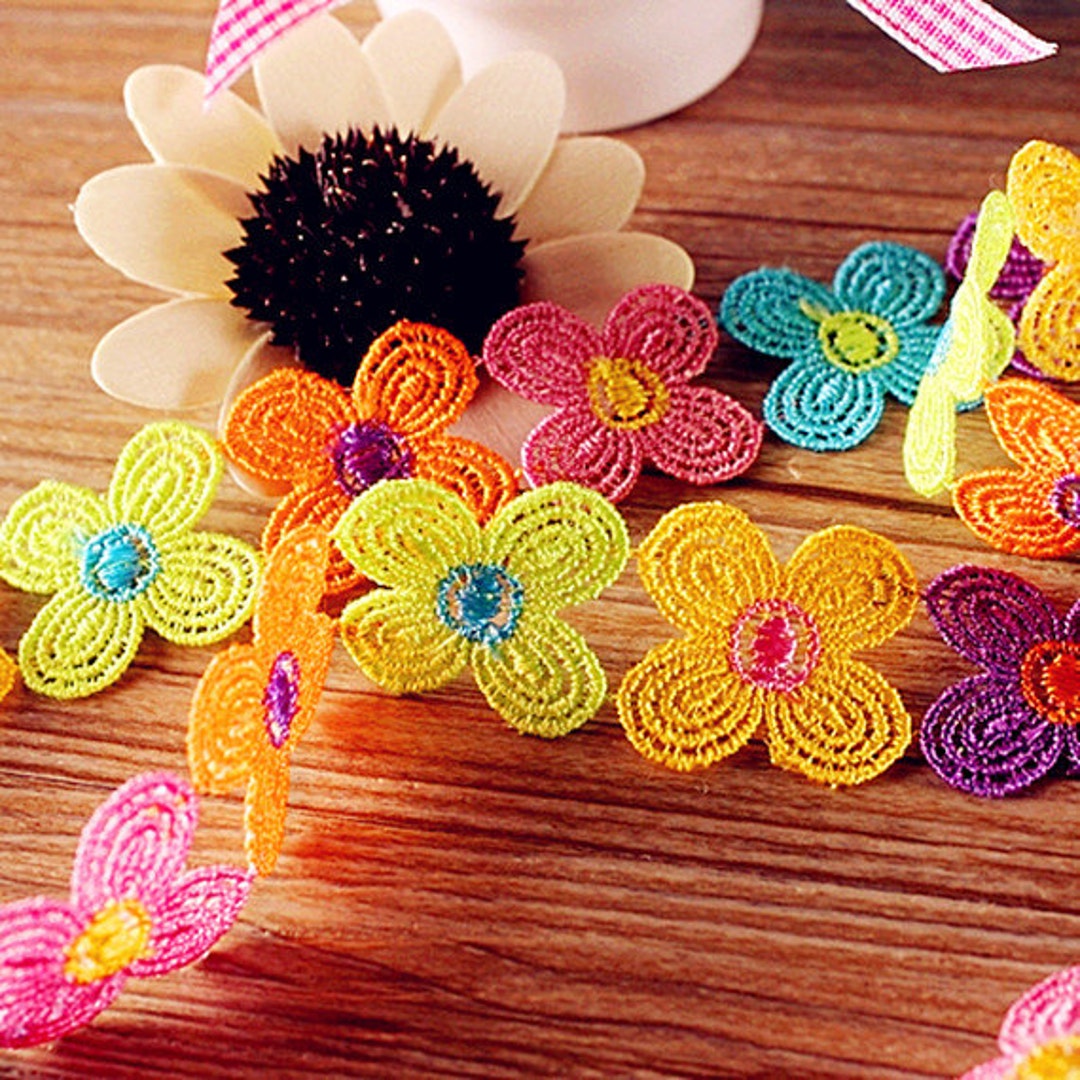 2 Yards Flower Lace Trim Colorful Floral Lace 23mm Lace Flower Trim ...