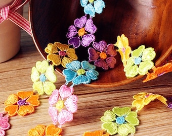 2 yards Flower Lace Trim Colorful Floral Lace 25mm Embroidered Lace Flower Trim Sewing Crafts Baby Scrapbooking r61