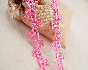 2yards Flower Trim Cotton Lace Trim 1.5cm Embroidered Pink Floral Trim Wedding Lace Sewing Crafts r56