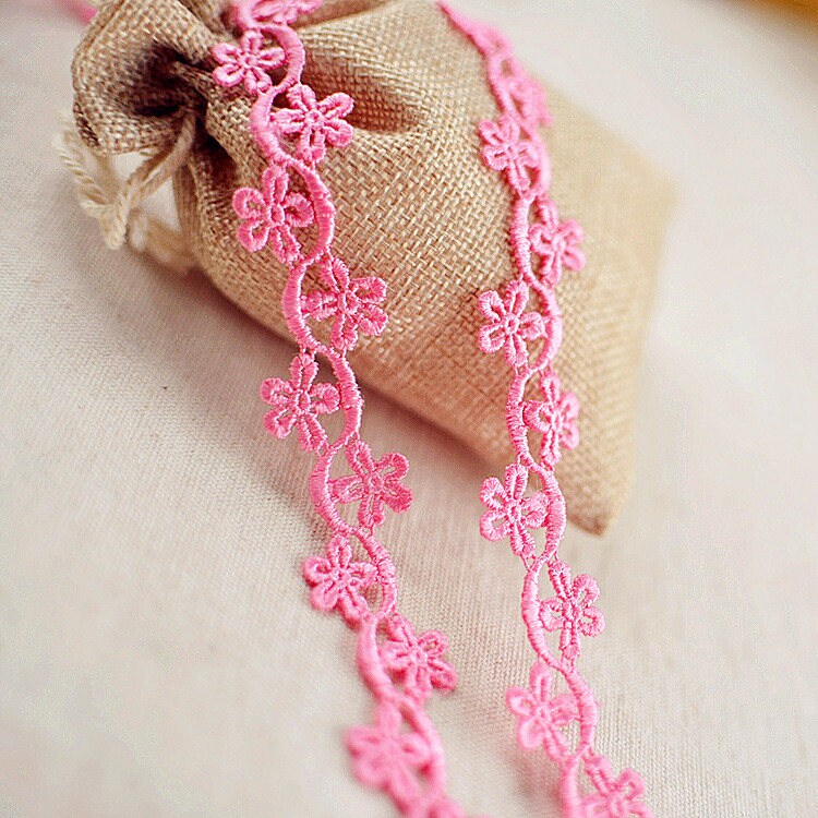 2yards Flower Trim Cotton Lace Trim 1.5cm Embroidered Pink Etsy