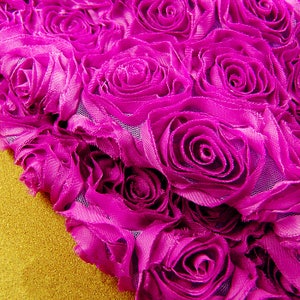3D Flower Lace Fabric Dark Purple Floral Lace Chiffon Fabric for Wedding Bridal Dress Gauze Tulle L149 ( 1/2 yard)