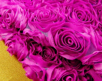 3D Flower Lace Fabric Dark Purple Floral Lace Chiffon Fabric for Wedding Bridal Dress Gauze Tulle L149 ( 1/2 yard)