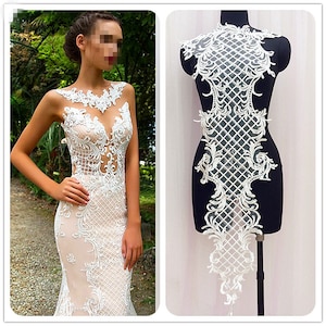 Off White Lace Fabric Sequin Lace Applique Embroidered Lace Wedding Bridal Lace Fabric Dress Gauze Tulle A46 (One Panel )
