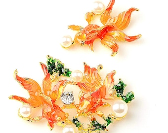 5pcs Pearl Button Brooch Pearl Crystal Buttons Fish Pattern Embellishment Flatback Bouquet Napkin Ring Hair Clip Invitation Supply R45