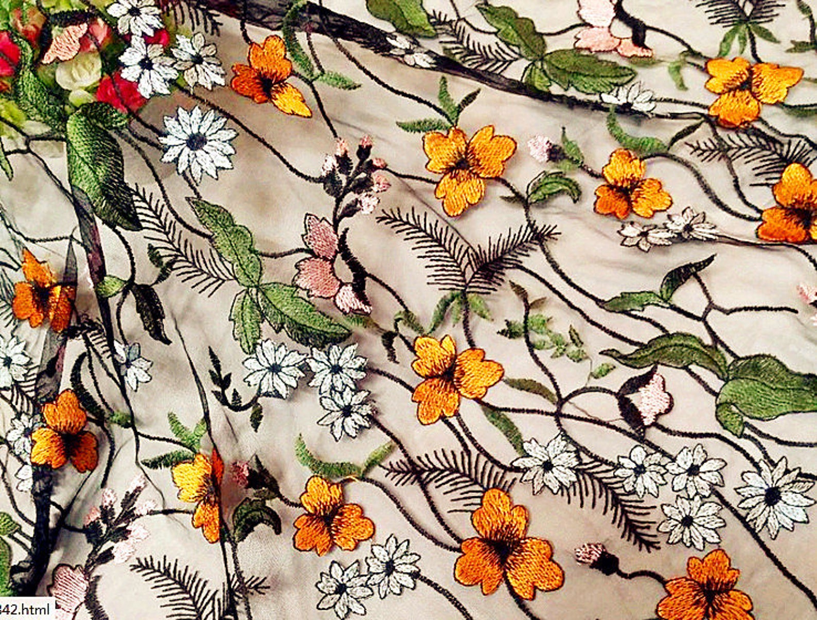 Blume Spitze Stoff gelb Blumen bestickt auf schwarz weiß | Etsy