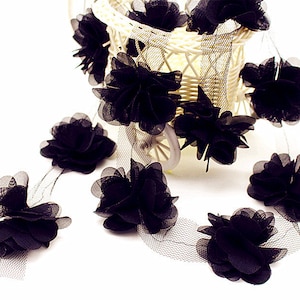 Chiffon Flower Lace Trim Ribbon Trim Black White Pink Bridal Chiffon Trim for Wedding Decor Clothes 1 Yard r134b
