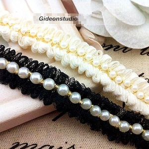 1 yard Beaded Pearl Trim Black Beige Pearl Trim Ribbon Wedding Applique For Bridal Scrapbooks Home Decor Sewing Crafts r192