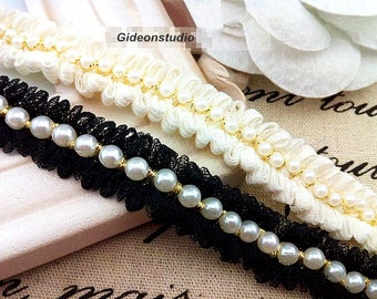 1 yard Beaded Pearl Trim Black Beige Pearl Trim Ribbon Wedding Applique For Bridal Scrapbooks Home Decor Sewing Crafts r192