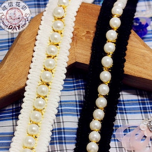 1 yard Beaded Pearl Trim Black White Pearl Trim Ribbon Wedding Applique For Bridal Scrapbooks Home Decor Sewing Crafts r93