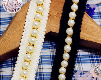 1 yard Beaded Pearl Trim Black White Pearl Trim Ribbon Wedding Applique For Bridal Scrapbooks Home Decor Sewing Crafts r93