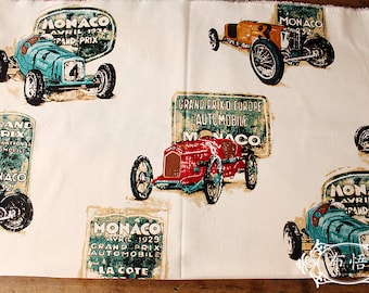 Retro Cars Cotton Fabric Vintage Cars and Trucks Fabric for Home Decor Curtain Quiltting - 1/2 yard h31