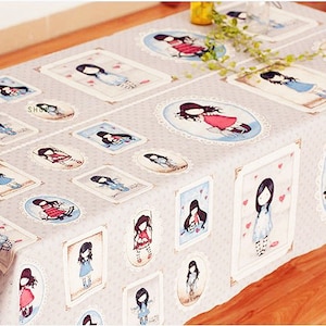 Cotton Linen Fabric Cartoon Illustration Cute Girls Fabric For Pillow Bags Home Decor Curtain Quilting Fabric- One Panel 23"X57"