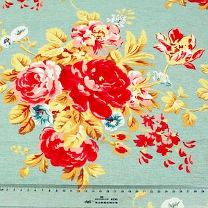 Vintage Peony Flower Fabric Cotton Linen Fabric Shabby Chic Red Floral Fabric Home Decor Bag Curtain Quiltting - 1/2 yard f78