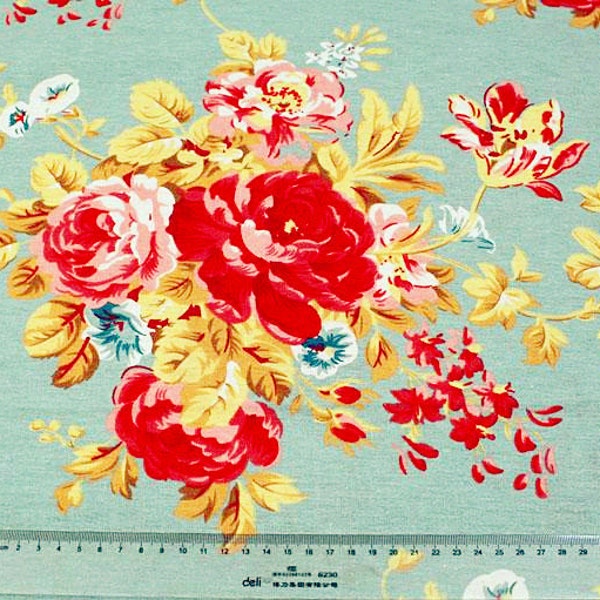 Vintage Peony Flower Fabric Cotton Linen Fabric Shabby Chic Red Floral Fabric Home Decor Bag Curtain Quiltting - 1/2 yard f78